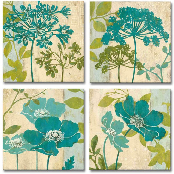 Corrigan Studio® Vintage Flower Canvas Wall Art Floral Picture Canvas Prints 4 Pieces Rustic